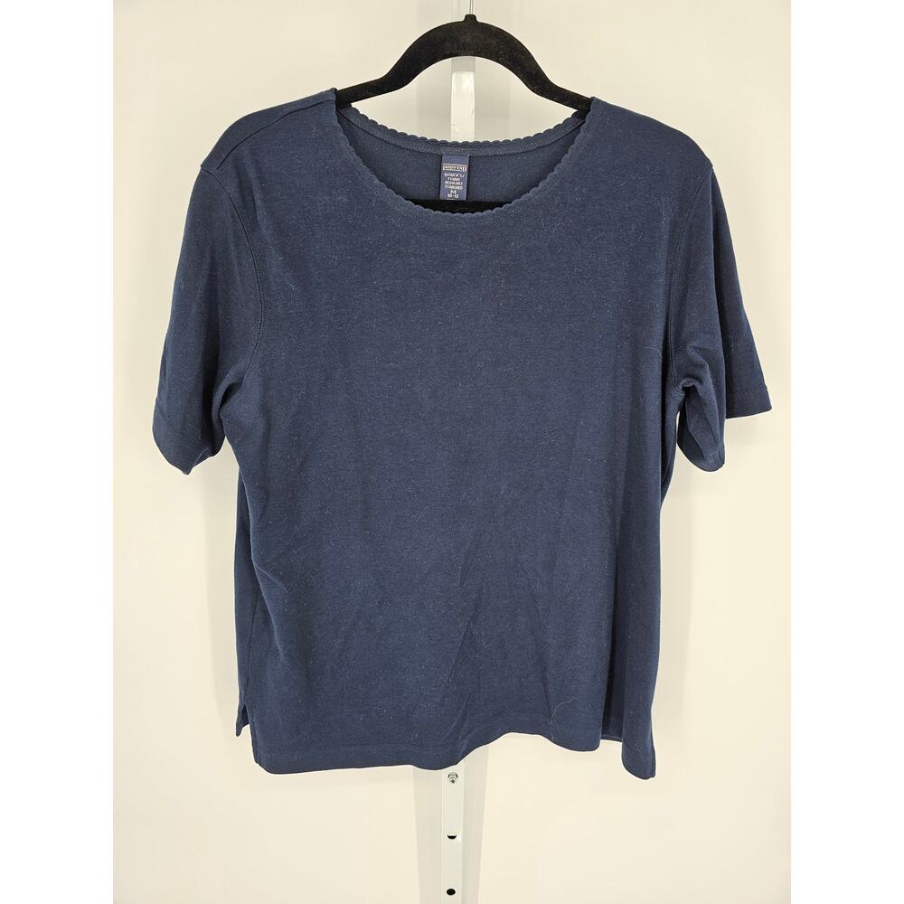 VTG Lands' End Women's Navy Blue Boat-neck Short Sleeve T-Shirt Size 20